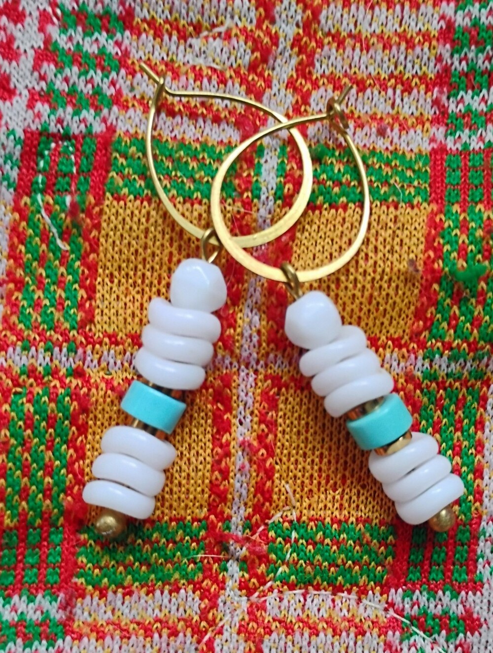 Petite 'Wavy' Turquoise and Vintage Milk Glass Earrings